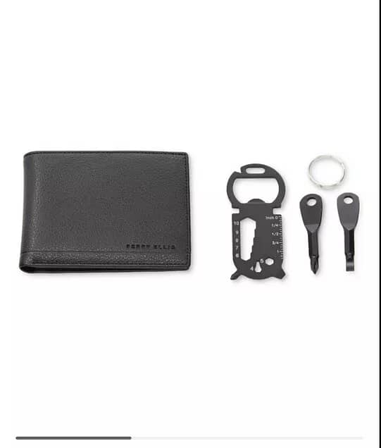 Perry Ellis Portfolio Men black Bifold Wallet with Three Keychain Tool 3