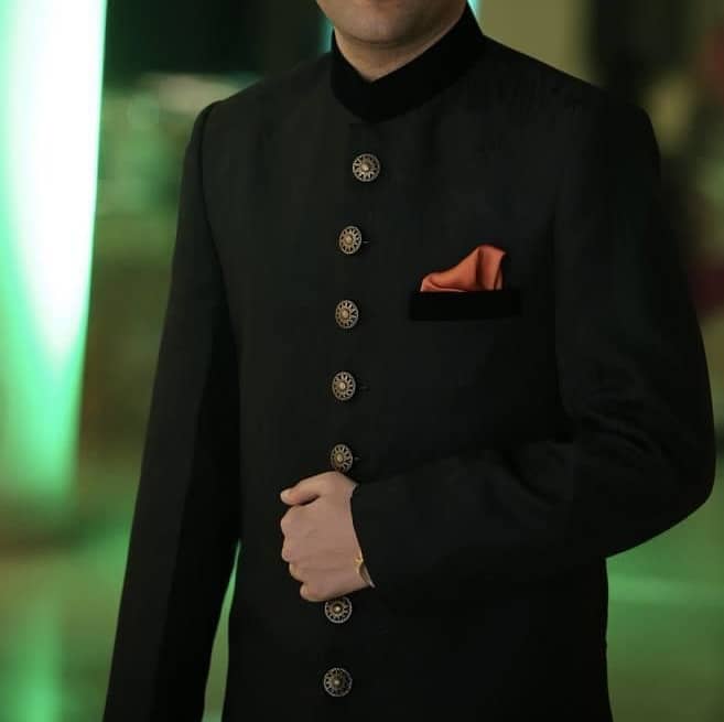 Sherwani black self print raw silk 0