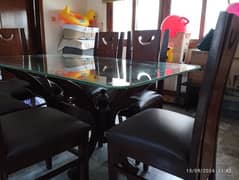 Dining Table 6 Wooden Seater, Glass Top