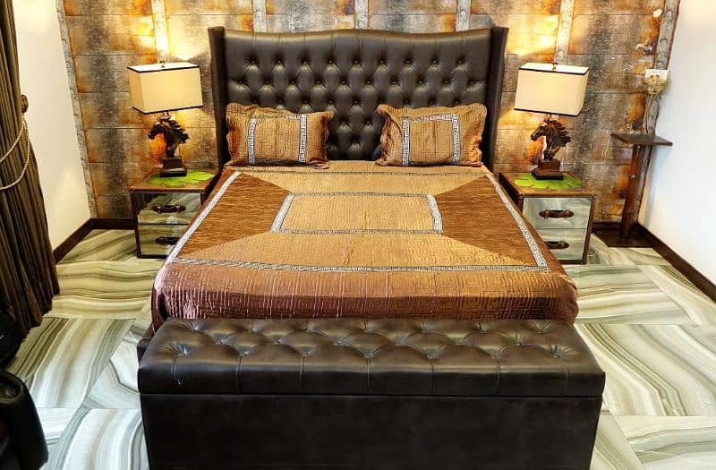 Queen size bed set with side tables one mirror set and sofas 3