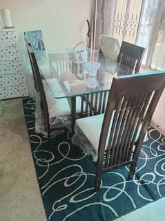 wooden dining table with 6 chairs