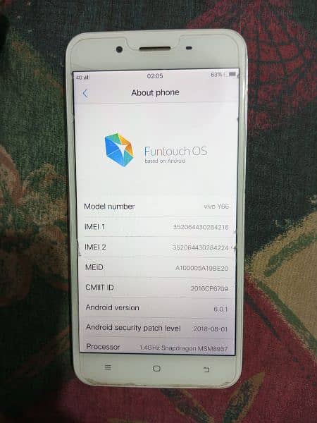 vivo y66 4-64 dual sim PTA approved 5