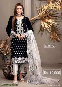 3 PCs womens unstaitched lawn Embroidered suit