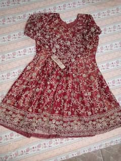 mahroon short frock with jamawar sharara