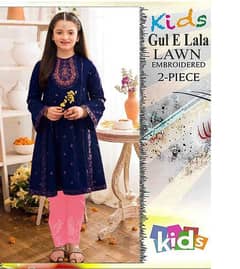 2 Pcs Girl Lawn embroidered unstitched suit