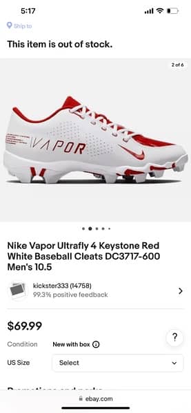 Nike vapor ultrafly 4 keystone red white cleats 10.5US 1