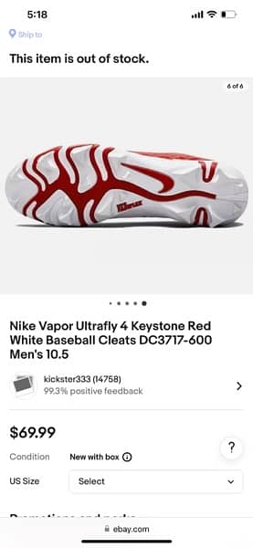 Nike vapor ultrafly 4 keystone red white cleats 10.5US 2