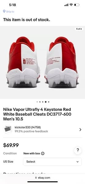 Nike vapor ultrafly 4 keystone red white cleats 10.5US 3