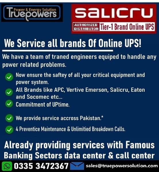 Tier 1 Online UPS Salicru Eaton Vertive APC Socomec 1-900KVA 2