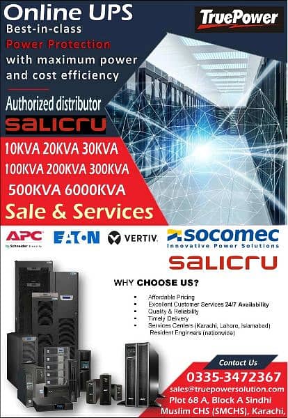 Tier 1 Online UPS Salicru Eaton Vertive APC Socomec 1-900KVA 18