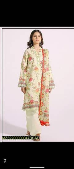 3 Pcs Women's Unstitched Lawn Printed Suit