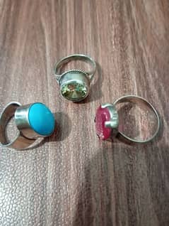 Pukhraj, Feroza and Rubi Stones in Original Silver Rings 0