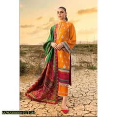 3 PCs women's unstitched lawn printed suit