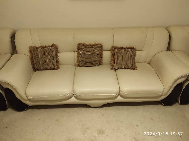 sofa set with off white synthetic leather upholstery 2