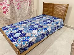 2 Wooden Single Bed with 8inch Mattresses & 1 Side Table