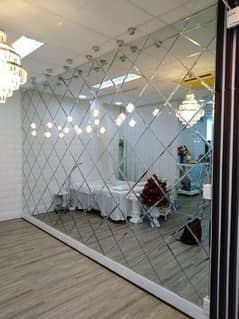 luxury wall decorative diamond cutt glass mirror with installation