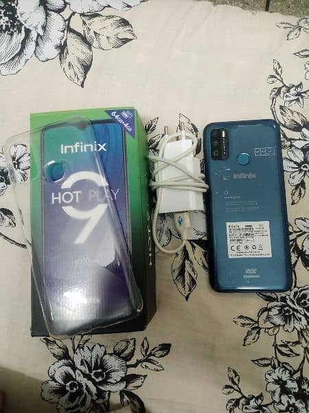 infinix hot 9play 4/64 with box and charge. no open no repair all okay 0