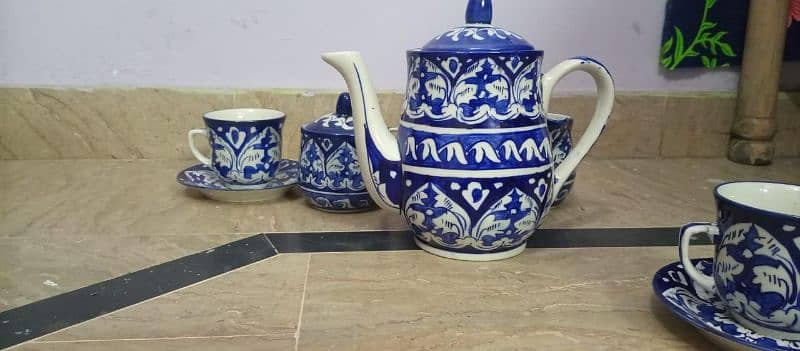 Blue Pottery Tea set | Crockery | Saucer | tea cups | Tea set |Tea pot 0