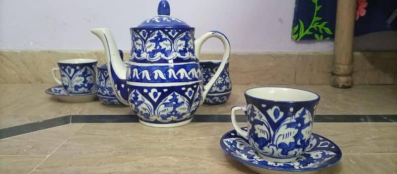 Blue Pottery Tea set | Crockery | Saucer | tea cups | Tea set |Tea pot 1