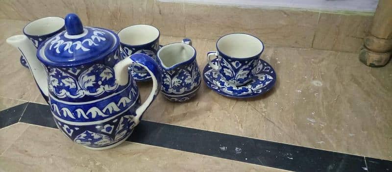 Blue Pottery Tea set | Crockery | Saucer | tea cups | Tea set |Tea pot 2