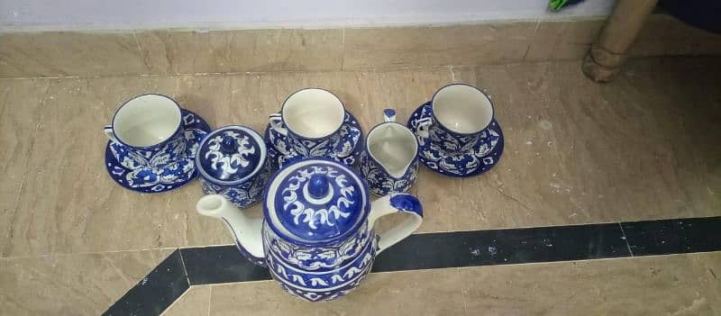 Blue Pottery Tea set | Crockery | Saucer | tea cups | Tea set |Tea pot 3