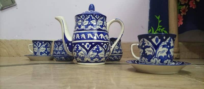 Blue Pottery Tea set | Crockery | Saucer | tea cups | Tea set |Tea pot 4