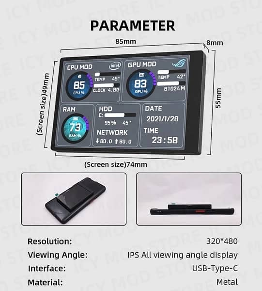 Mini Display For Pc To Show gpu Cpu ram usage and temps 7
