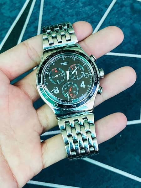 Swatch Swiss Made Original Stainless Steel Chronograph Watch 44mm Dial 4