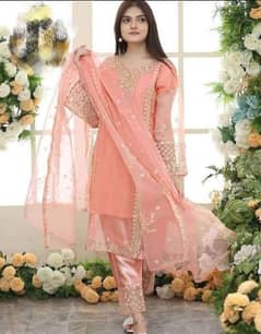 3PC WOMEN STITCHED ORGANZA EMBROIDERED SUIT