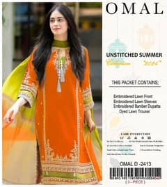 3 PCs Woman's Unstitched Lawn Embroidered 0