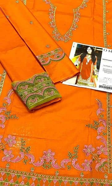 3 PCs Woman's Unstitched Lawn Embroidered 2