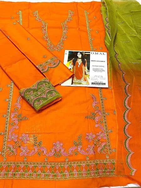 3 PCs Woman's Unstitched Lawn Embroidered 3