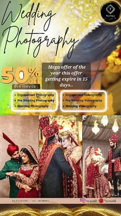 50% off Wedding Photography / & Photographer/Videographer /Album's