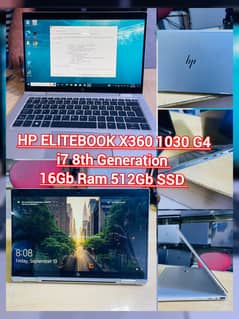 HP EliteBook x360 1030 G4, C i7 8th Generation, 16gb RAM 512gb SSD