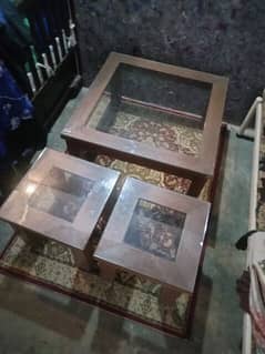 3 table set wooden with mirror