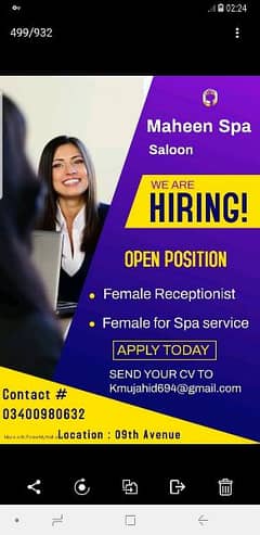 NEED female THERAPISTS and RECEPTIONIST URGENTLY REQUIRED 03400980632