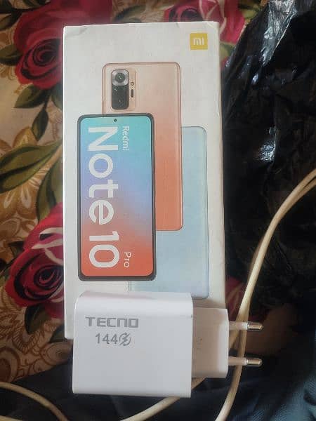 redmi note 10pro with box, charger 10