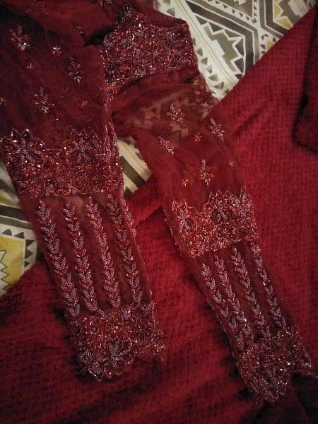 Dark Maroon Net Bridal Dress 4