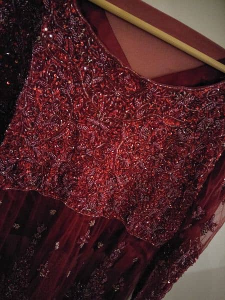 Dark Maroon Net Bridal Dress 5