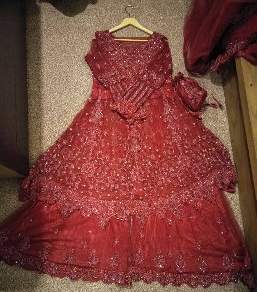 Dark Maroon Net Bridal Dress 7