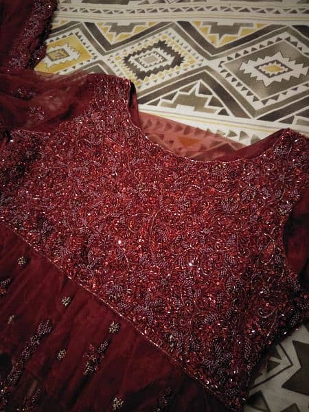 Dark Maroon Net Bridal Dress 11