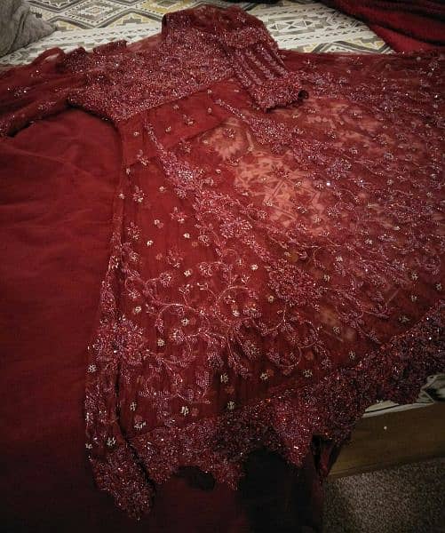 Dark Maroon Net Bridal Dress 13