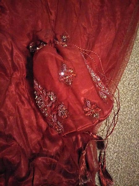 Dark Maroon Net Bridal Dress 15