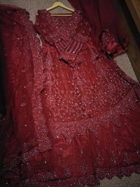 Dark Maroon Net Bridal Dress 19