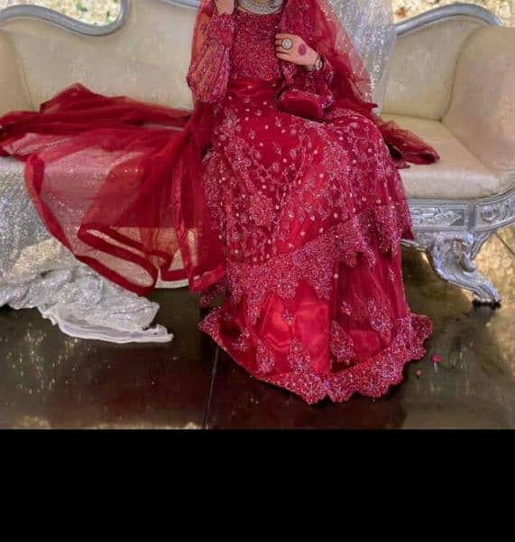 Dark Maroon Net Bridal Dress 1