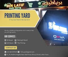 3D Sign Board, Backlite , Banner flex, Vinyl, Stamp, visiting card