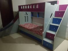 Kids double bunk set with slide,step drawers ,2 matresses 0