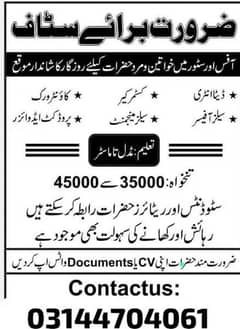 Male and Female Staff Required.