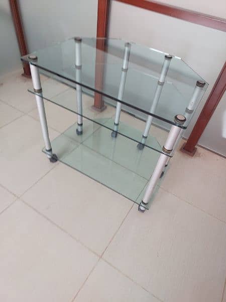 glass tv trolley three racks 2