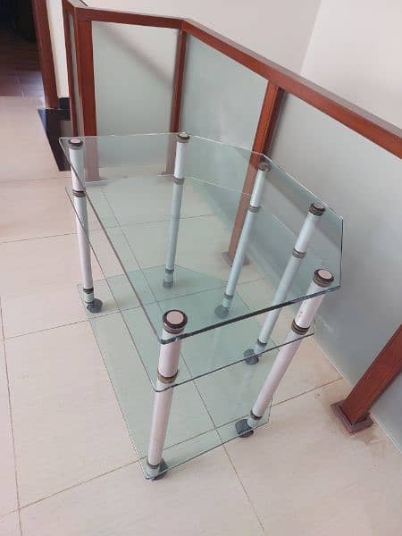 glass tv trolley three racks 3